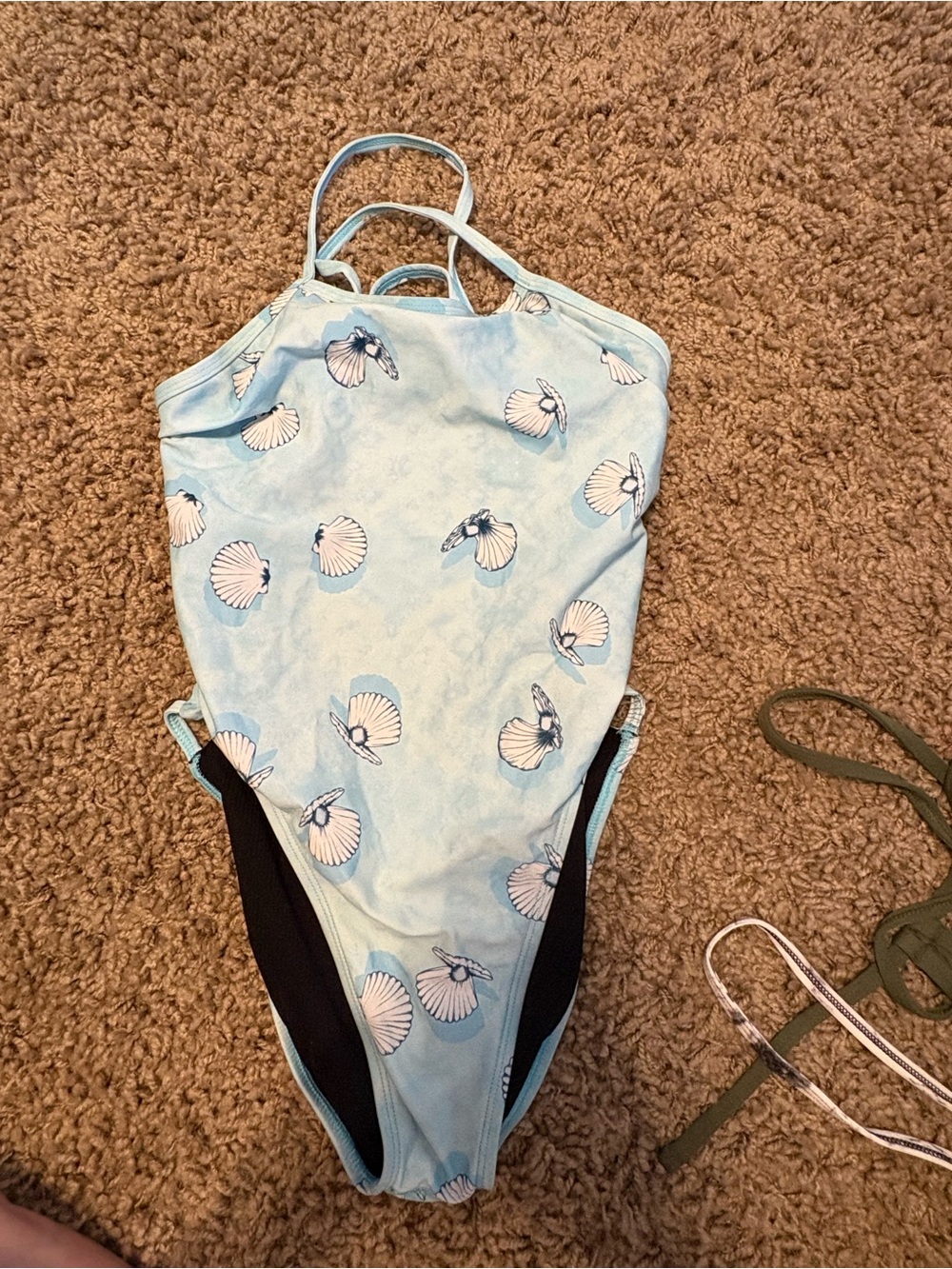 Jolyn Clothing Blue Seashell & Coral Colorblock One-Piece Swimsuits